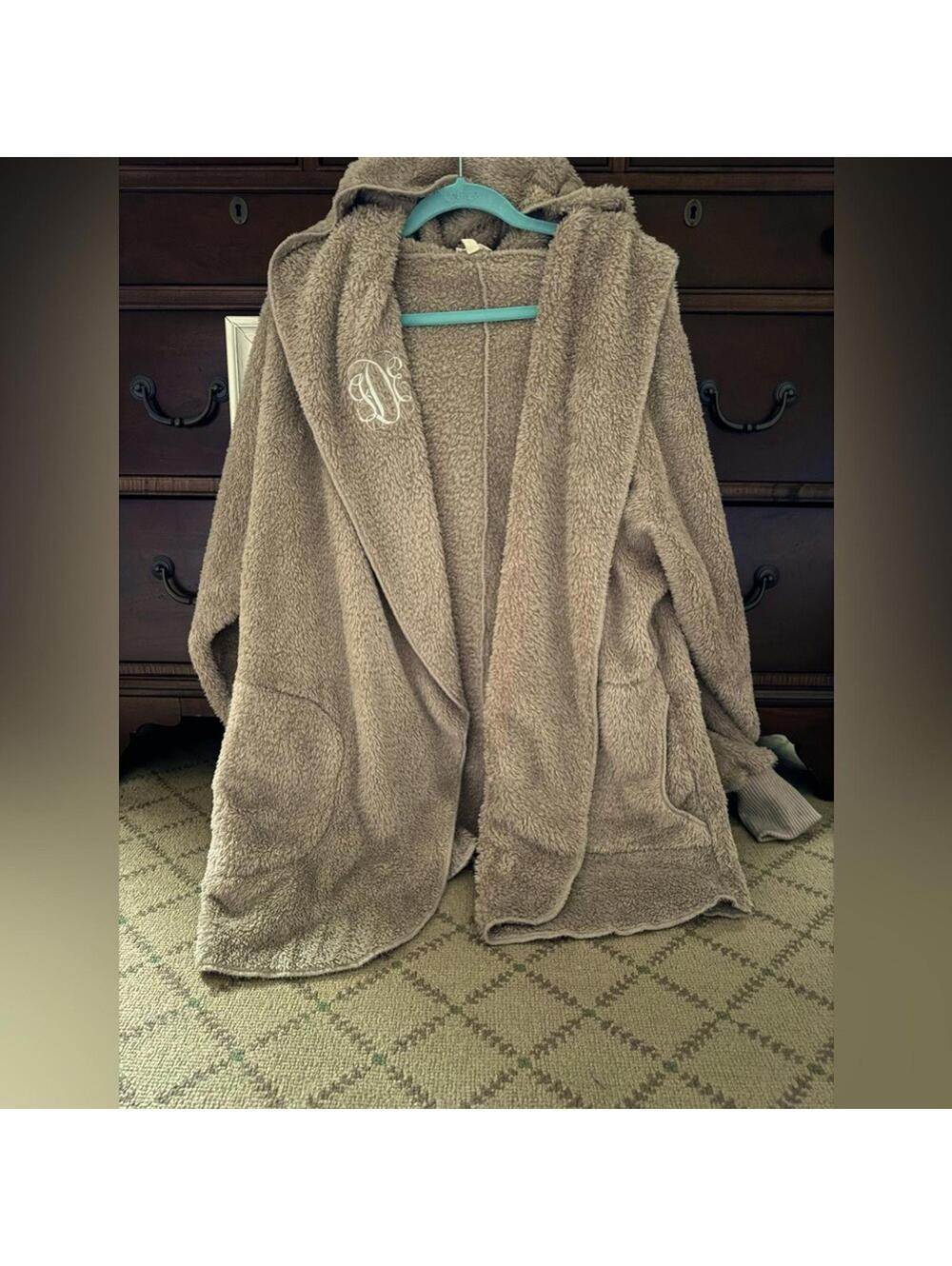 hem & thread oatmeal teddy bear fur hooded shawl color jacket cardigan OS